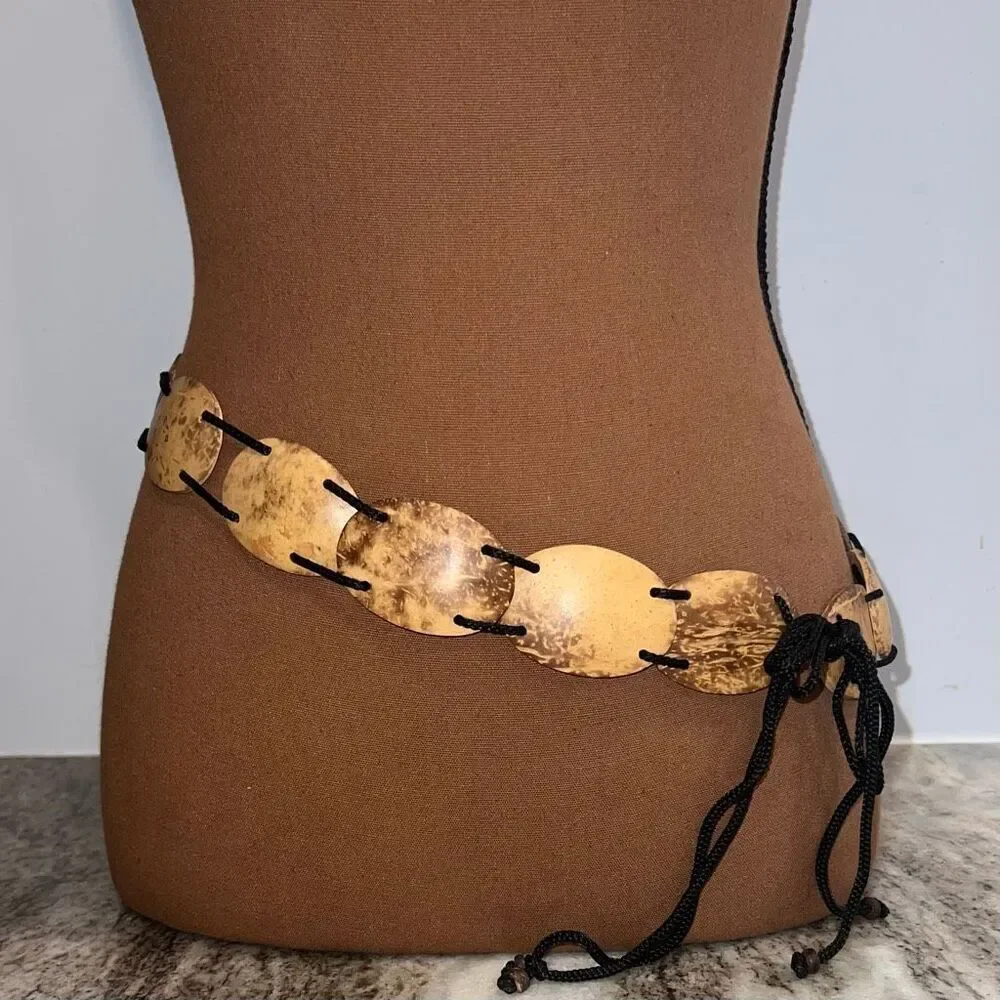 Vintage, Brown Beaded Belt, Black Cord, Cosplay Costume Accessory, Women’s OS